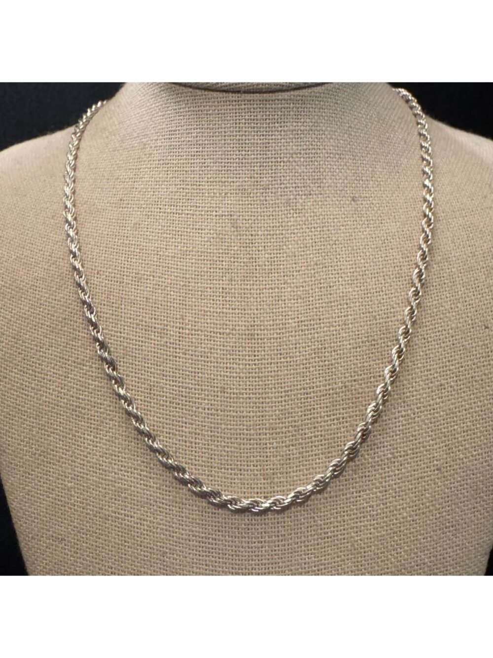 Sterling Silver 925 Rope Chain Necklace 2.3mm Wide Lobster Clasp Size 16" Length